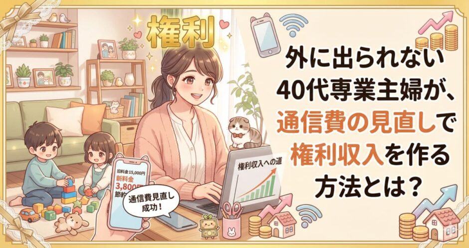 外に出られない40代専業主婦が、通信費の見直しで権利収入を作る方法とは